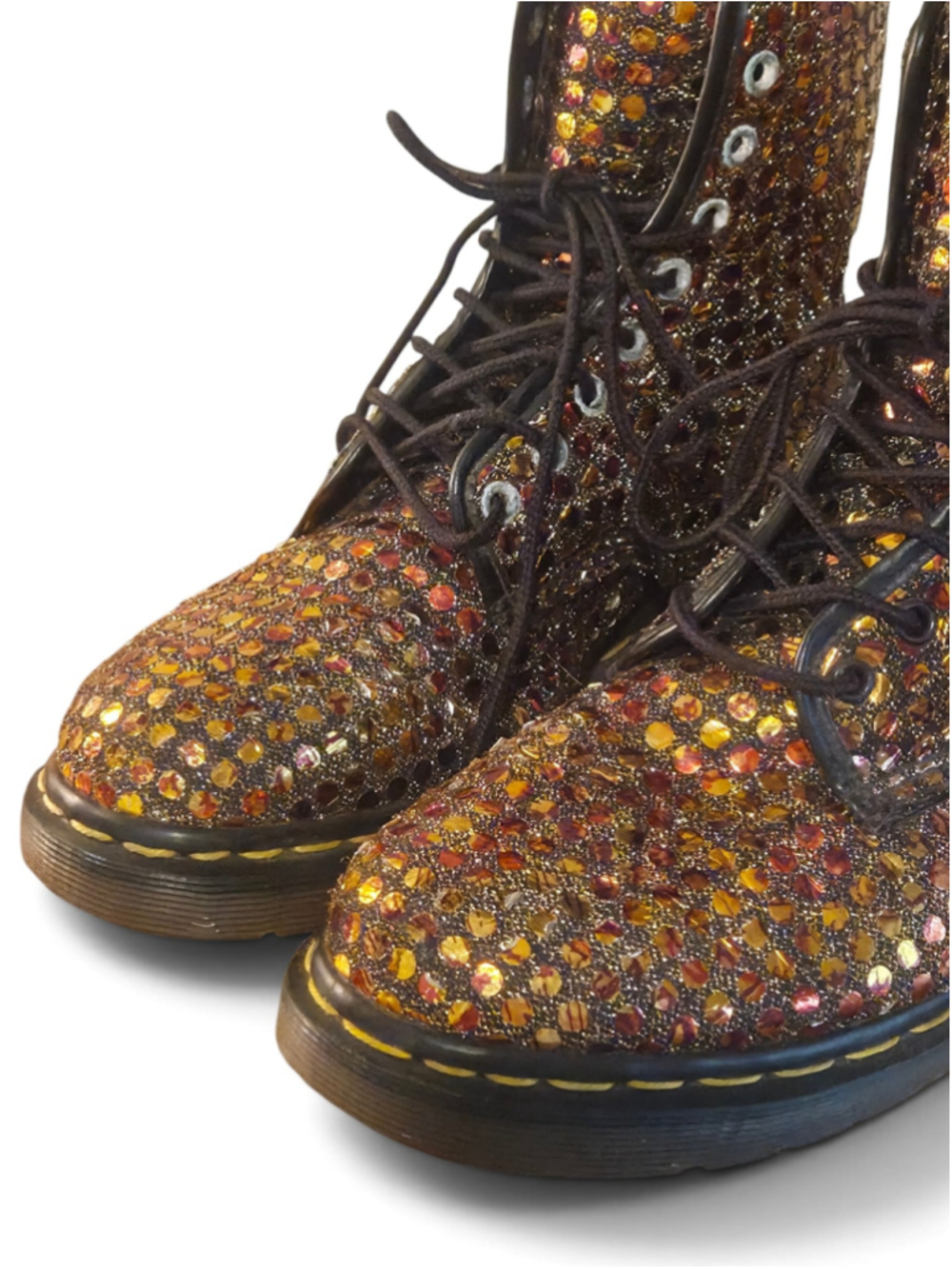 Dr. Martens Rare VTG 90s MIE Bronze Sequin Glitter Metallic Boots England 8 - Picture 13 of 17